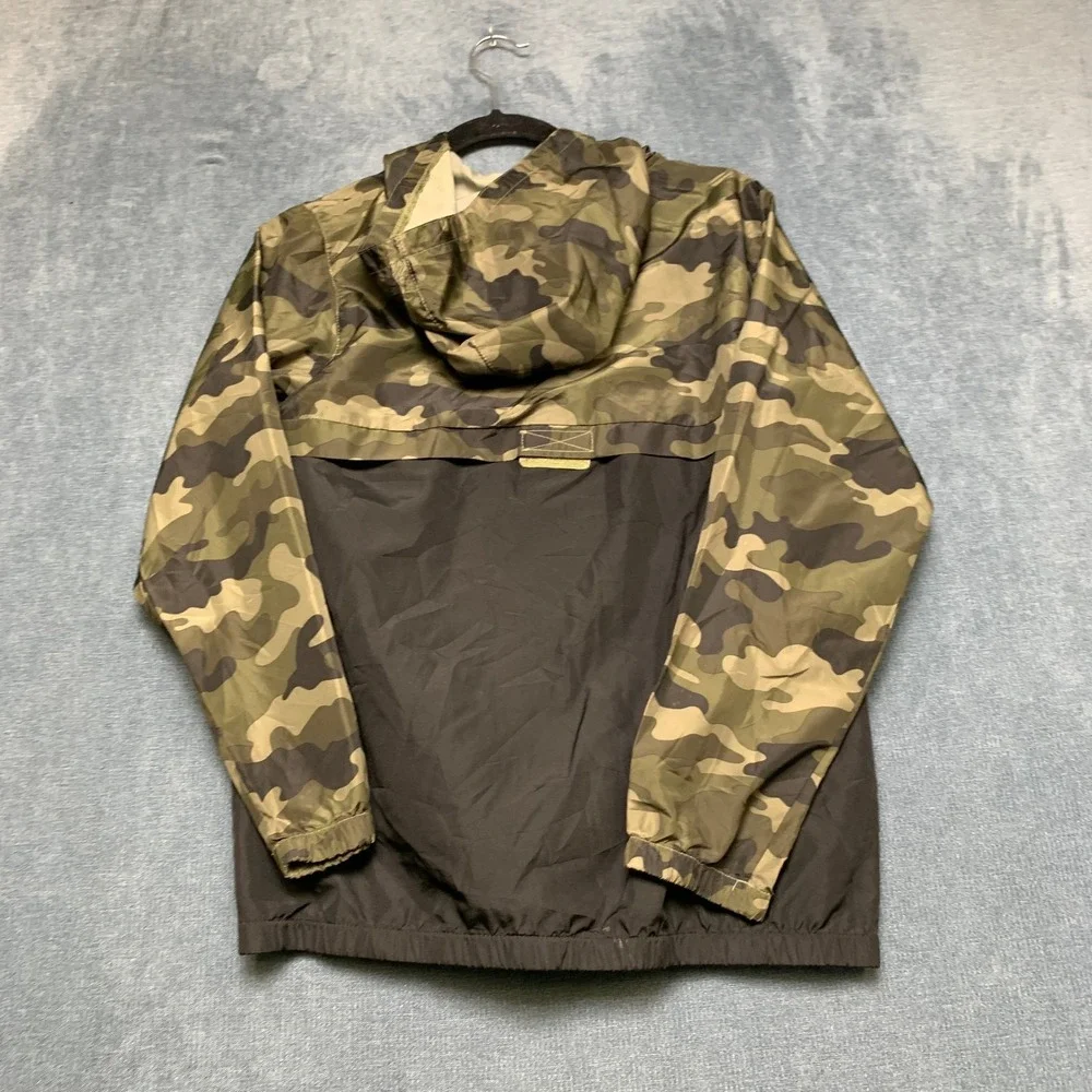 Champion Windbreaker Jacket Mens Large Black Green Camo Hooded Quarter Zip